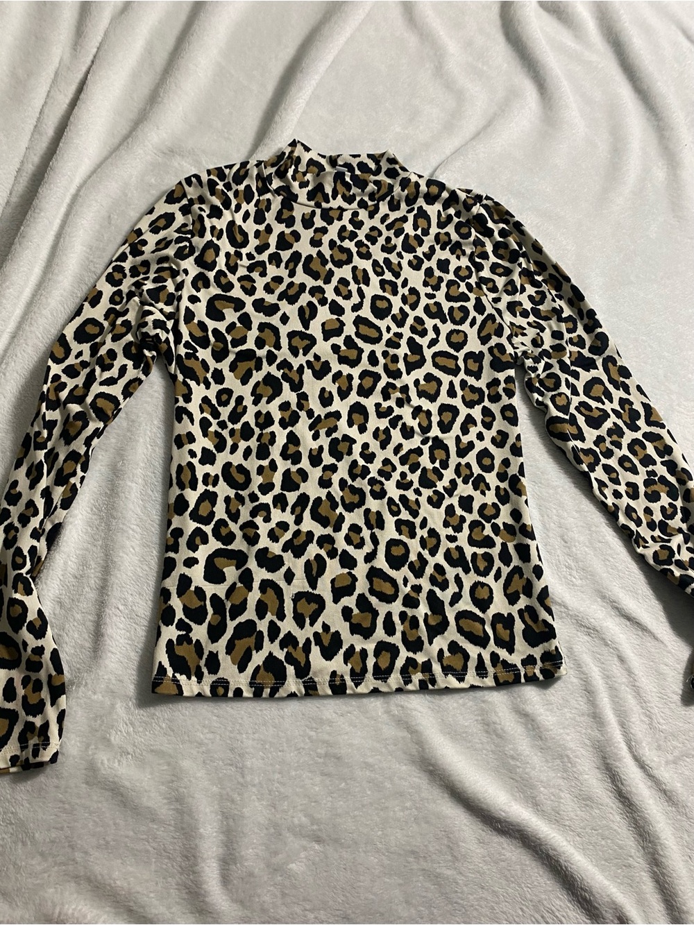 gaze Leopard Print Mock Neck Long Sleeve Top - Black, Tan